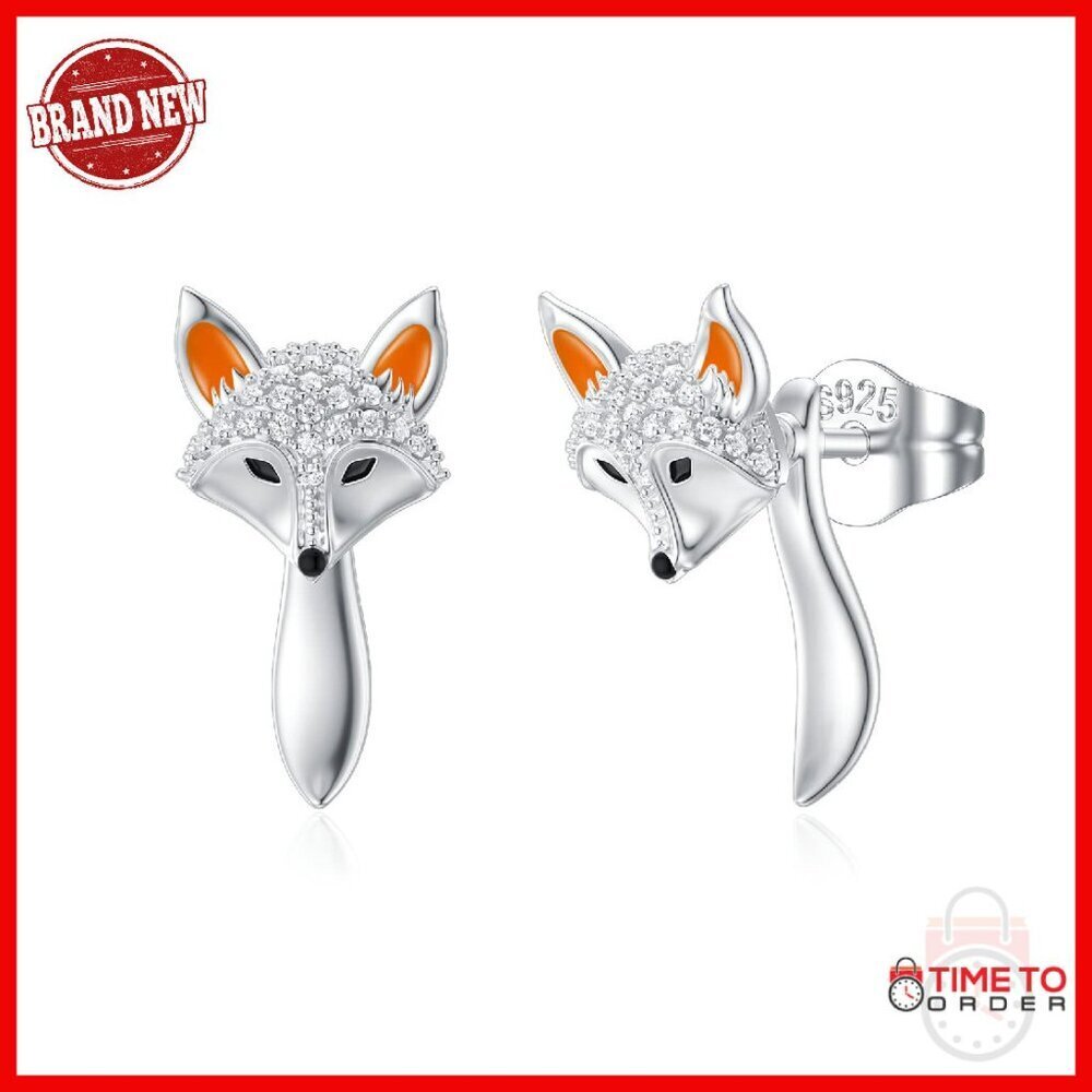 925 Sterling Silver Fox Earrings Hypoallergenic Jacket Style Gift
